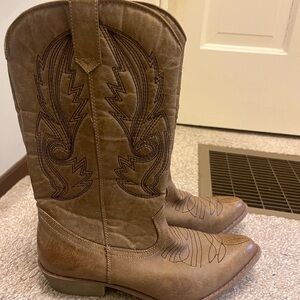 Tan/brown Faux Leather Western Cowboy Boots